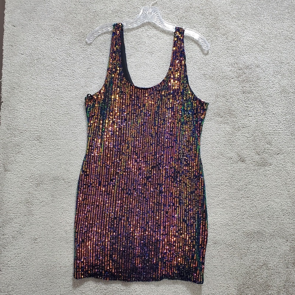 Topshop Mini Dress Women's 10‎ Multicolor Irredecent  Stretch Sequin Formal